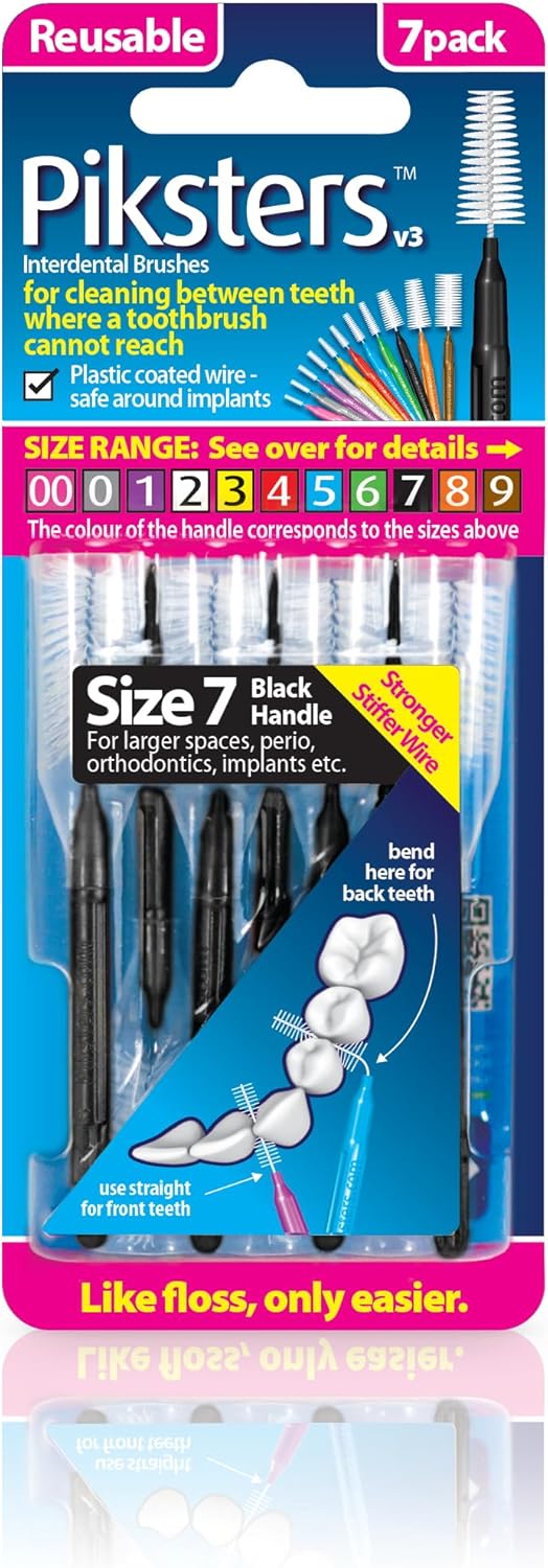 Piksters Interdental Brushes - Size 7 (Black) | 7 Pack for Deep Cleaning