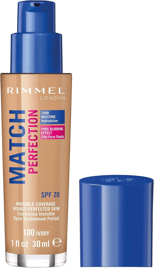 Rimmel Match Perfection Foundation 100 Ivory – SPF20, 24hr Hydration