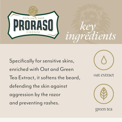 Proraso Sensitive Pre-Shave Cream 100ml – Softens Skin with Oat & Green Tea