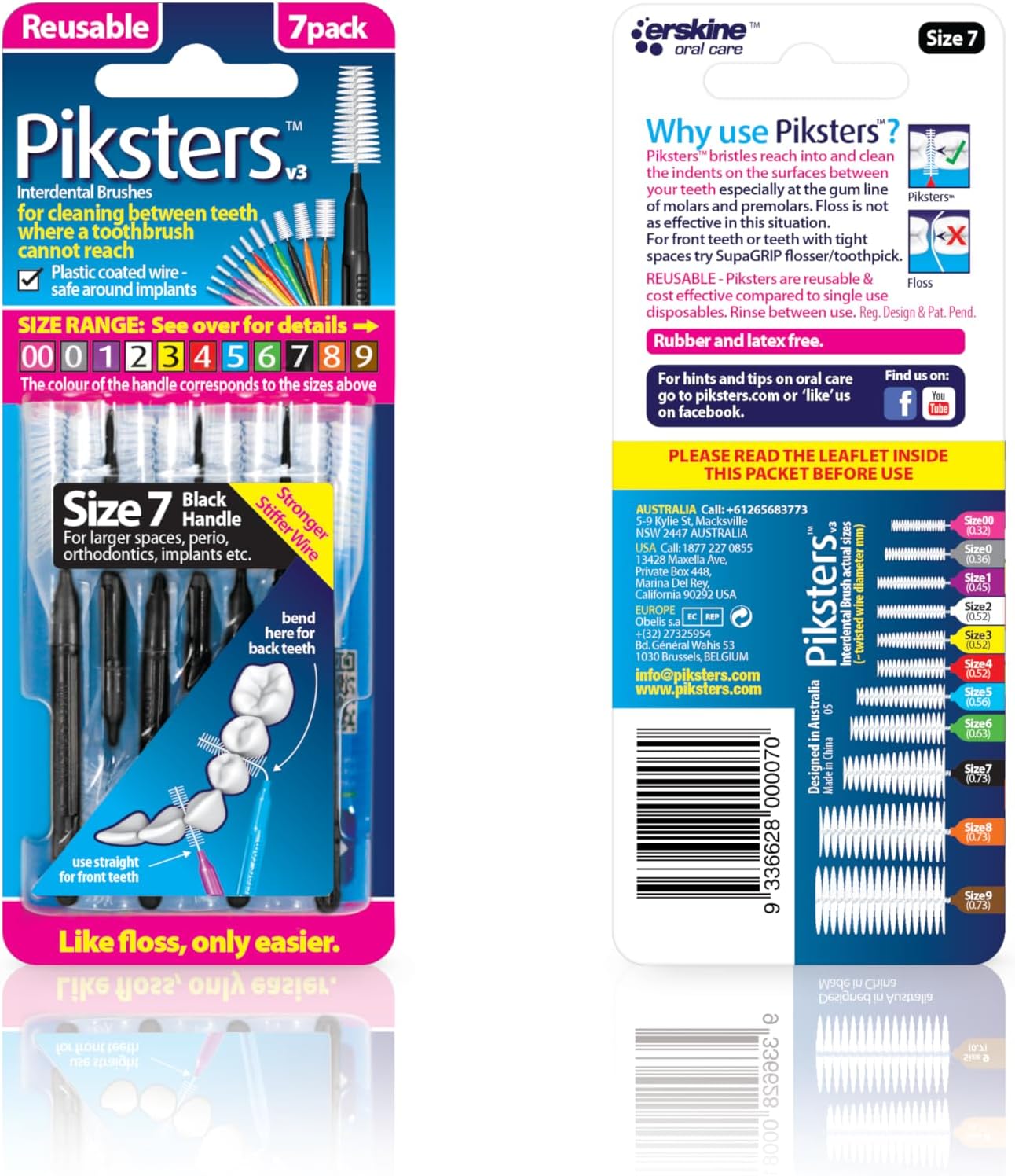 Piksters Interdental Brushes - Size 7 (Black) | 7 Pack for Deep Cleaning