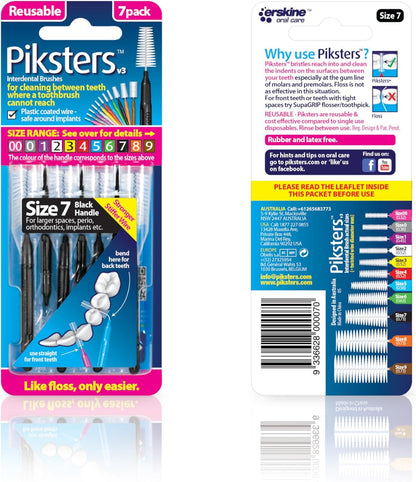 Piksters Interdental Brushes - Size 7 (Black) | 7 Pack for Deep Cleaning