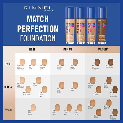 Rimmel Match Perfection Foundation 100 Ivory – SPF20, 24hr Hydration