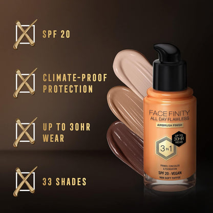 Max Factor Facefinity 3-in-1 Foundation 30ml – Soft Toffee, SPF 20