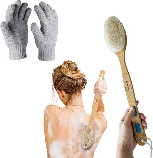 QACHOICE Pack of 2 Dual-Sided Back Scrubber & Bath Gloves – Deep Cleansing Set