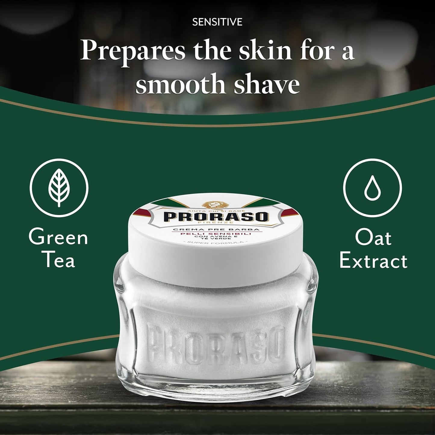 Proraso Sensitive Pre-Shave Cream 100ml – Softens Skin with Oat & Green Tea