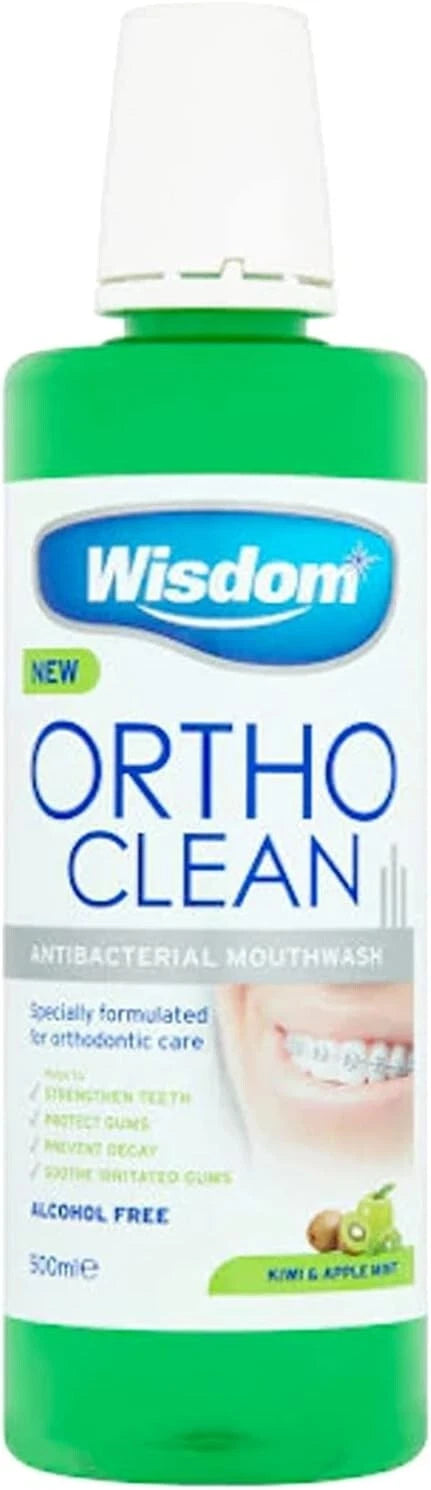 Wisdom Ortho Clean Antibacterial Mouthwash 500ml – Kiwi & Apple Mint